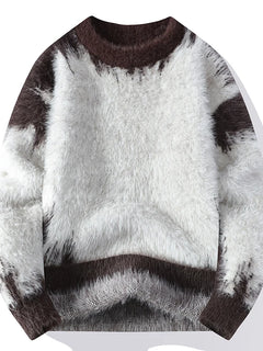 Autumn Winter Men's Casual Warm Fake mink fur Retro Knitted Sweater Round Neck Knitting Pullover Sweater