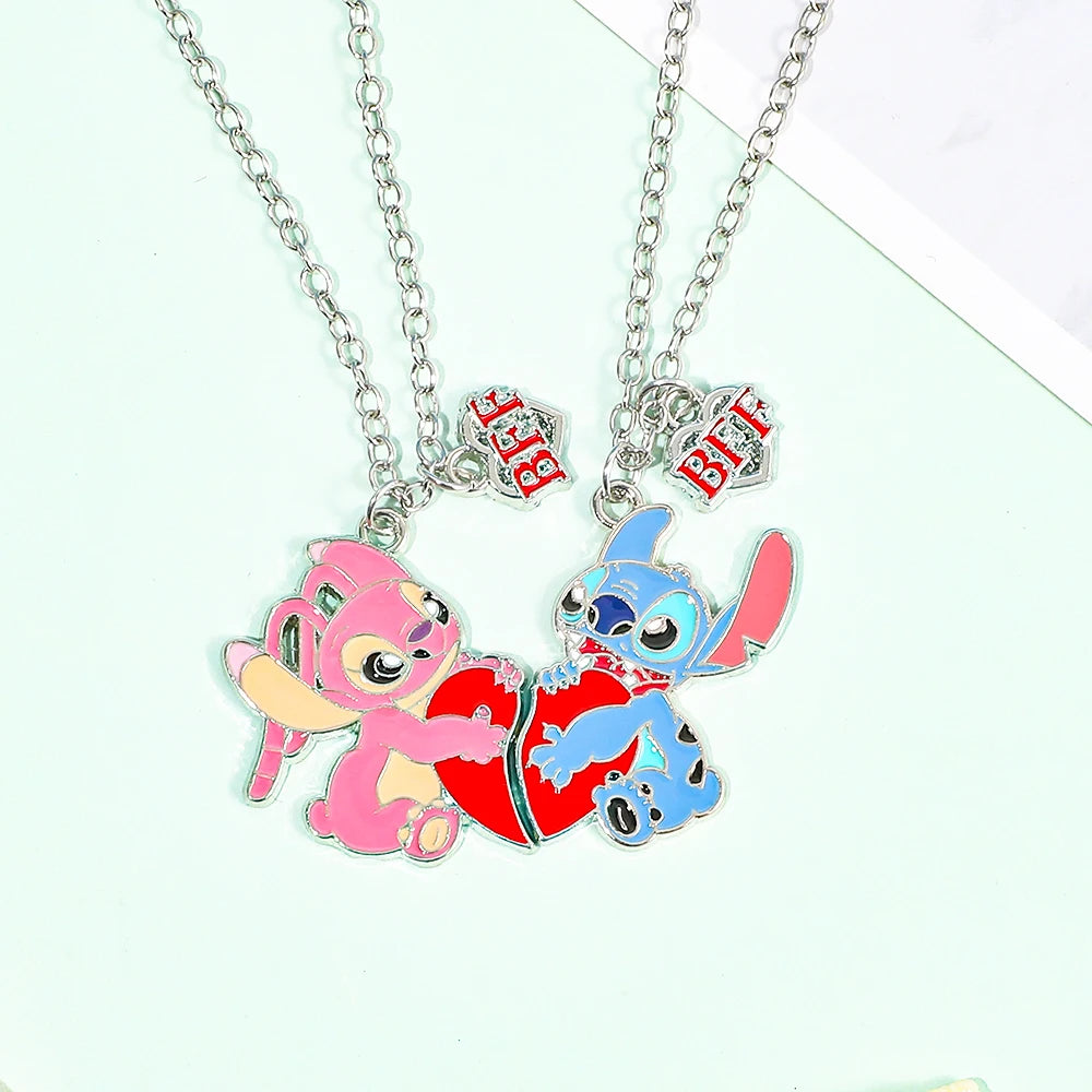 2 pezzi Disney Lilo & Stitch Collana con ciondolo a forma di cartone animato per gioielli per ragazze Accessori Anime Stitch Regali coordinati per i migliori amici
