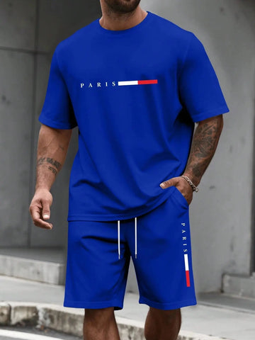 Tuta da uomo 2 pezzi Camicia a maniche corte con scollo a O Pantaloncini Set Tuta da corsa da uomo T-shirt taglie forti Abbigliamento uomo T-shirt estiva platinumshop