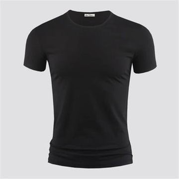 2026 T-shirt da uomo in puro colore colletto a V maniche corte Top Tees T-shirt da uomo Collant neri