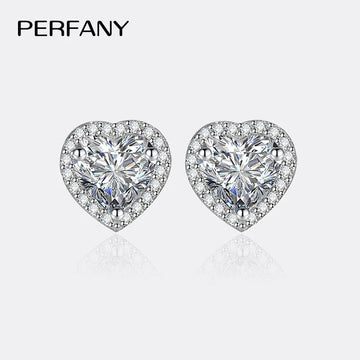 PERFANY 0.5CT-2CT Heart-Shaped Cut Moissanite Earrings For Women S925 Pure Silver Simulated Diamond Earrings Fashion Jewelry PlatiNum