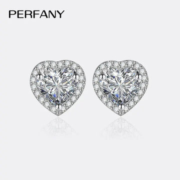 PERFANY 0.5CT-2CT Heart-Shaped Cut Moissanite Earrings For Women S925 Pure Silver Simulated Diamond Earrings Fashion Jewelry PlatiNum
