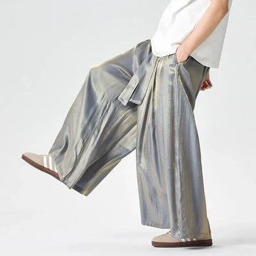 Pantaloni a gamba dritta Pantaloni a gamba larga floreali con superficie in raso retrò stile cinese Pantaloni casual larghi da uomo Comodi e traspiranti