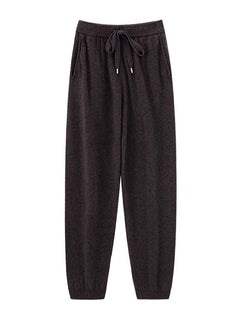 2024 Autumn And Winter New 100% Pure Wool Flat Small Foot Pants Women Loose High Waist Lean Knitted