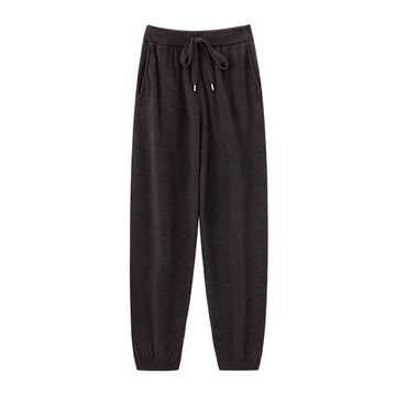 2024 Autumn And Winter New 100% Pure Wool Flat Small Foot Pants Women Loose High Waist Lean Knitted Cashmere Bunched Foot Pants PlatiNum