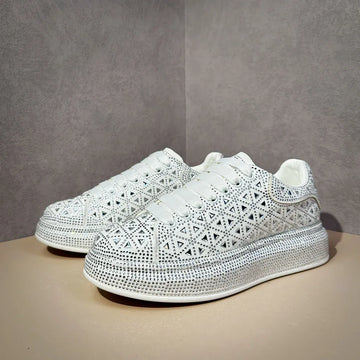 New Luxury White Rhinestone Designer Men's Shoes Punk Sneakers Hip Hop Male Casual Platform Shoes Shiny Flats Zapatillas Hombre