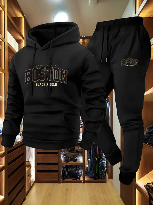 Set felpa con cappuccio e pantaloni sportivi casual da uomo in 2 pezzi - Set sportivo da esterno da uomo con stampa di lettere di Los Angeles con cappuccio lungo S