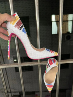 Décolleté con suola rosa modello pitone donna scarpe a punta con tacco basso in pelle tacchi alti Sexy Designer Party Office Dress Shoes