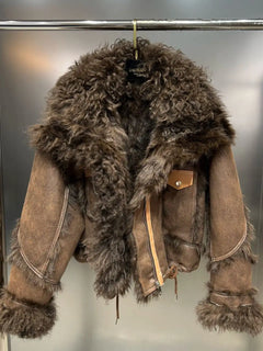 Winter Faux Lambskin Lapel Long-sleeved Inner Liner Thickened Fur One-piece Cotton-padded Jacket Street Fashion Warm Women Coat