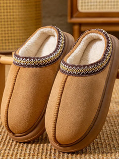 Men's Plush Fleece Lined Slippers Winter Warm House Shoes with Thick EVA Sole for Indoor/Outdoor Use Cozy Non-Slip Home Footwear