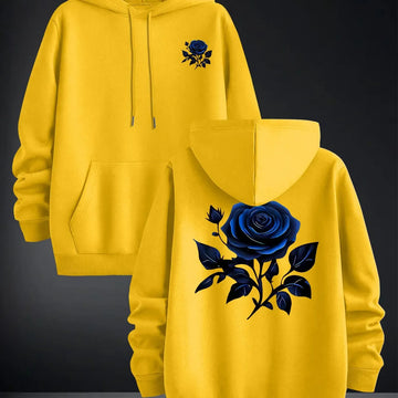 2026 Blue Rose Double Sided Print Hoodie Unisex Long Sleeve Pullover Casual Floral Streetwear Autumn Winter Hooded Sweatshirt