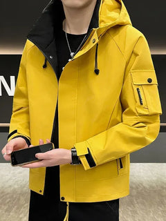 New Men's Fashion Casual Jackets Hooded Solid Zipper Pockets Camping Jackets Spring Autumn Brand Male Outdoor Sport Windbreaker