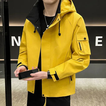 New Men's Fashion Casual Jackets Hooded Solid Zipper Pockets Camping Jackets Spring Autumn Brand Male Outdoor Sport Windbreaker