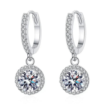 925 Sterling Silver 1 Carat Moissanite Round Earrings for Women Luxury Evening Style PlatiNum