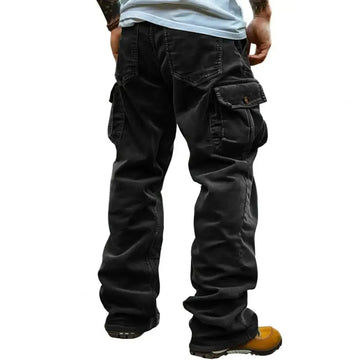 Autumn Vintage Corduroy Cargo Pants for Men Retro Style Multi Pockets Casual Loose Men's Long Trousers Solid Straight Work Pants