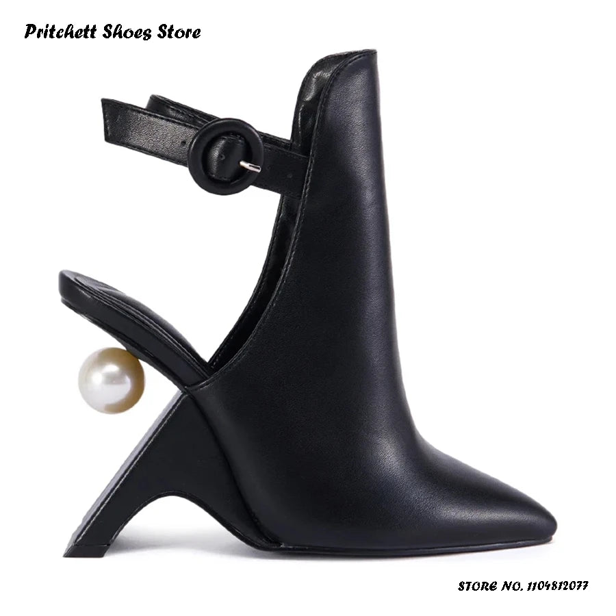 Women's Faux Pearl Slingback Pumps Elegant Buckle Strap Strange Style High Heels Spring Summer Pointed Toe Party Dress Shoes