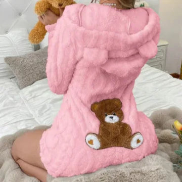 New Autumn Winter Plush Hoody Women's Shorts Jumpsuit Fashion Embroidered Animal Bear Female Casual Home Wear Plush Playsuit