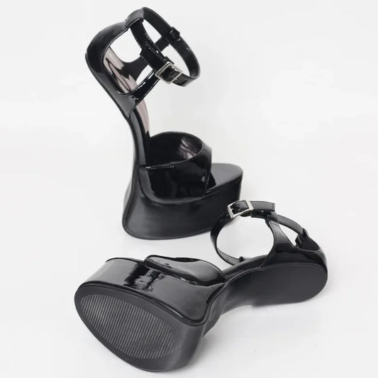 Strange Style Peep Toe Cover Heel Sandals Sexy Pointed Toe Heel 22 CM Patent Leather New Arrivals Fashion Women Runway Shoes