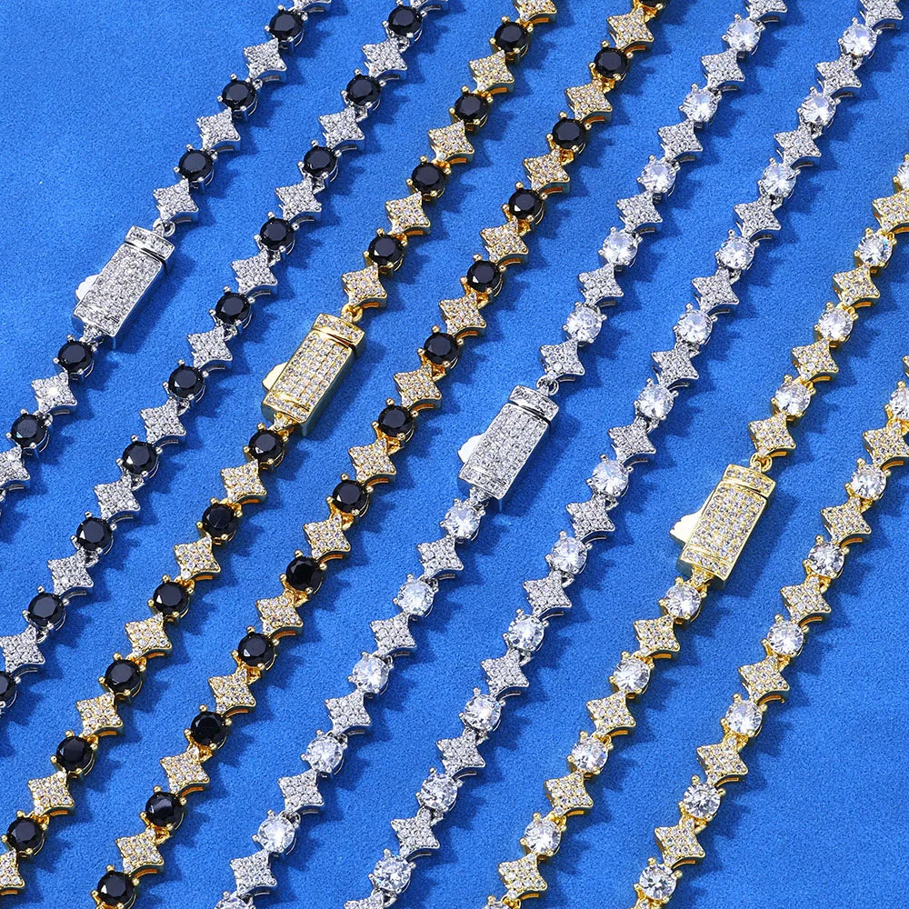 Nuovo design originale 6mm Sun Moon Star catena da tennis con montatura a punta ghiacciata gioielli da uomo regalo collana da tennis per feste