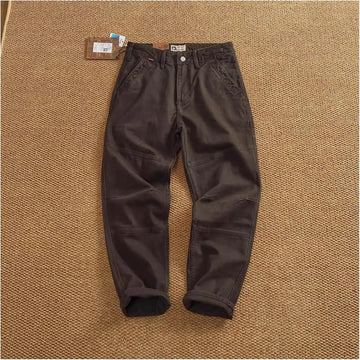 Retro heavy simple cargo pants men's loose straight leg casual pants pure cotton twill woven 3D vertical cut cone pants