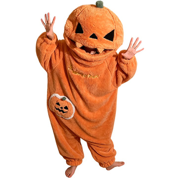 Halloween Pumpkin Onesie Pajamas Adult Kigurumi Funny Plush Warm Comfortable Homewear Jumpsuit Loungewear Carnival Party Cosplay