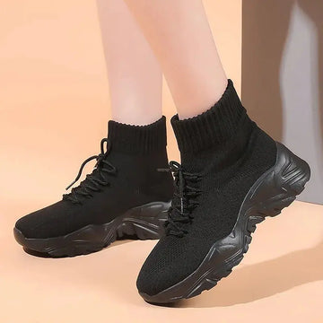 Women Casual Mesh Shoes Fashion Knitted Socks Shoes Chunky Shoes Slip-on Casual Sneakers Men Light Breathable Walking Footwear PlatiNum