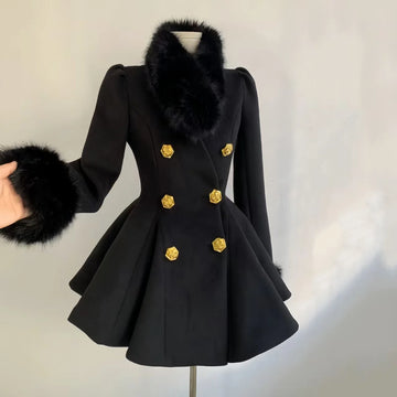New Elegant Small Fragrance Celebrity Loose Coat Moda Woolen Winter French Style Vintage Blends Slim Waist Mid-length Outwear