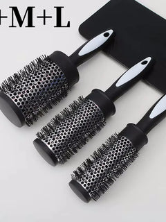 Round Curling Roller Comb Hair Styling Nylon Brush Thermal Aluminum Tube Barrel Hair Comb for Woman Man Hair Blowing and Drying