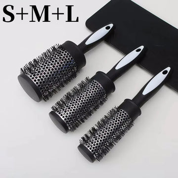 Round Curling Roller Comb Hair Styling Nylon Brush Thermal Aluminum Tube Barrel Hair Comb for Woman Man Hair Blowing and Drying