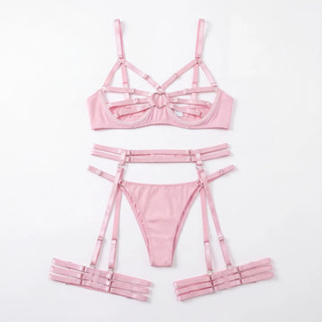 Bunny Girl Lingerie Set Pink Open Cup Hollow Out See Through Mesh Bra Panty Headband Straps Role Play Costume Party Halloween