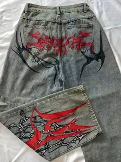 Streetwear New Fashion Stampa oversize Jeans larghi Y2K Harajuku Hip-hop Vintage Popolare Goth Pantaloni a gamba larga a vita alta Pantaloni