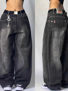 Y2K moda nuove donne stampa di lettere jeans larghi streetwear vintage gotico popolare casual Joker pantaloni a gamba larga a vita alta abbigliamento
