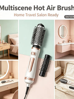 3 In 1 Rotating Hot Air Brush 800W Adjustable Temperature Interchangeable Brush Head Hair Dryer Volumizer Curling Straightening Styling Tool For Home Salon