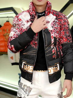 90% White Duck Down Men's Light Warm Print Down Jacket Stand-up Collar Fashionable Versatile Autumn Winter coat