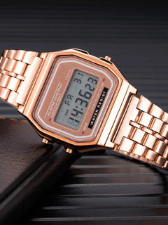Elegante orologio digitale da donna Orologio da polso elettronico da donna d'affari in acciaio inossidabile oro argento Orologio da uomo Zegarek Damski