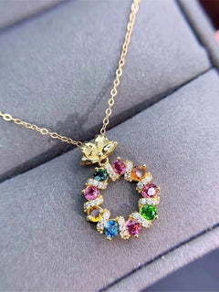 Luxury Female Rainbow Round Flower Pendant Necklace Vintage Gold Color Wedding Jewelry For Women