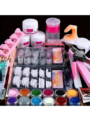23-in-1 Acrylic Nail Kit for Beginners — Includes 12 Acrylic Powder Colors, Nail Extension Tools, and Various Manicure Tools