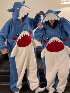 Kigurumi Adults Winter Sleepwear Women Men Pajamas Animal Onesie Thicken Couples Pijamas Cartoon Night Wears For Women Homewear