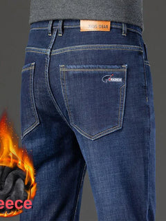 2025 New Winter Warm Jeans Men's Fleece Thickened Slim Straight Trousers Fashion Stretch Cotton Casual Denim Pants Brand Clothes