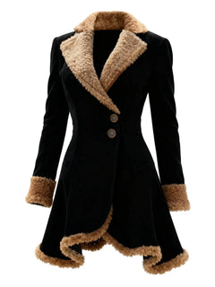 Women's Vintage Suede Coat Fur Collar Lapel Beggar Style