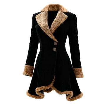 Women's Vintage Suede Coat Fur Collar Lapel Beggar Style