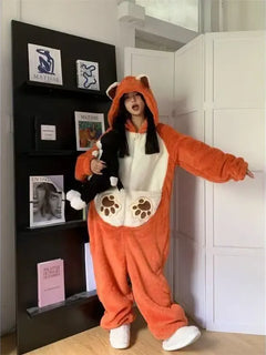 Cartoon Coral Fleece Lined Onesie Pajamas Women's Winter Home Clothes Comfortable Breathable Sleepwear Polyester Fiber