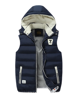 Autumn Winter Hooded Stand Collar Down Cotton Vest Men Slim Fleece Thick Warm Sleeveless Waistcoat Youth Casual Cold Resistant
