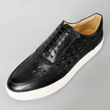 Newest 2025 Spring Men Genuine Leather Casual Sneakers Lace Up Handmade Crocodile Design Men Daily Leather Footwear Purple