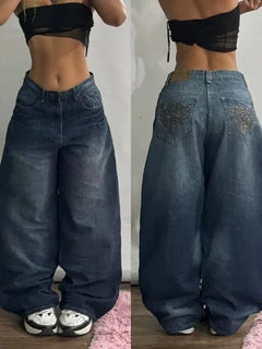 Streetwear New Fashion Jeans larghi con stampa oversize Y2K Harajuku Pantaloni hip-hop vintage pop gotici a vita alta Pantaloni a gamba larga