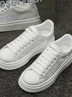 Big Size Men Platform Skate Sneakers Faux Leather Thick Sole White Business Casual Walking Footwear Zapatillas Hombre