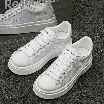 Big Size Men Platform Skate Sneakers Faux Leather Thick Sole White Business Casual Walking Footwear Zapatillas Hombre