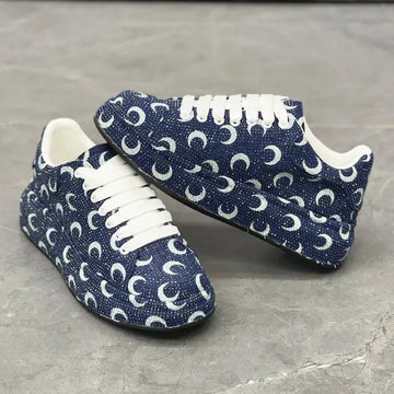 Luxury Designer Fashion Men's Blue Rhinestone Platform Lace Up Shoes Causal Flats Moccasins Male Rock Hip-hop Walking Sneakers