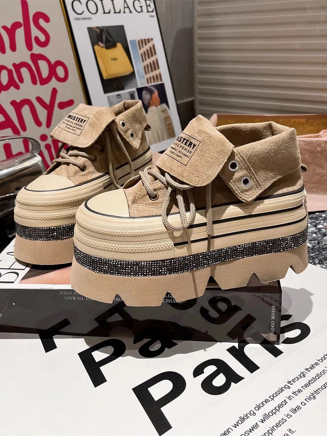 Autumn Winter High Heels Shoes Female Hip Hop Platform Chunky Sneakers Thick Bottom Shoes Short Ankle Boots Casual Fashion Shoe