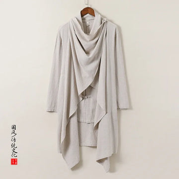2025 Autunno Uomo Baggy Bello Fresco Trench Stile Cinese Mantello Camicie Moda Casual Lino Irregolar